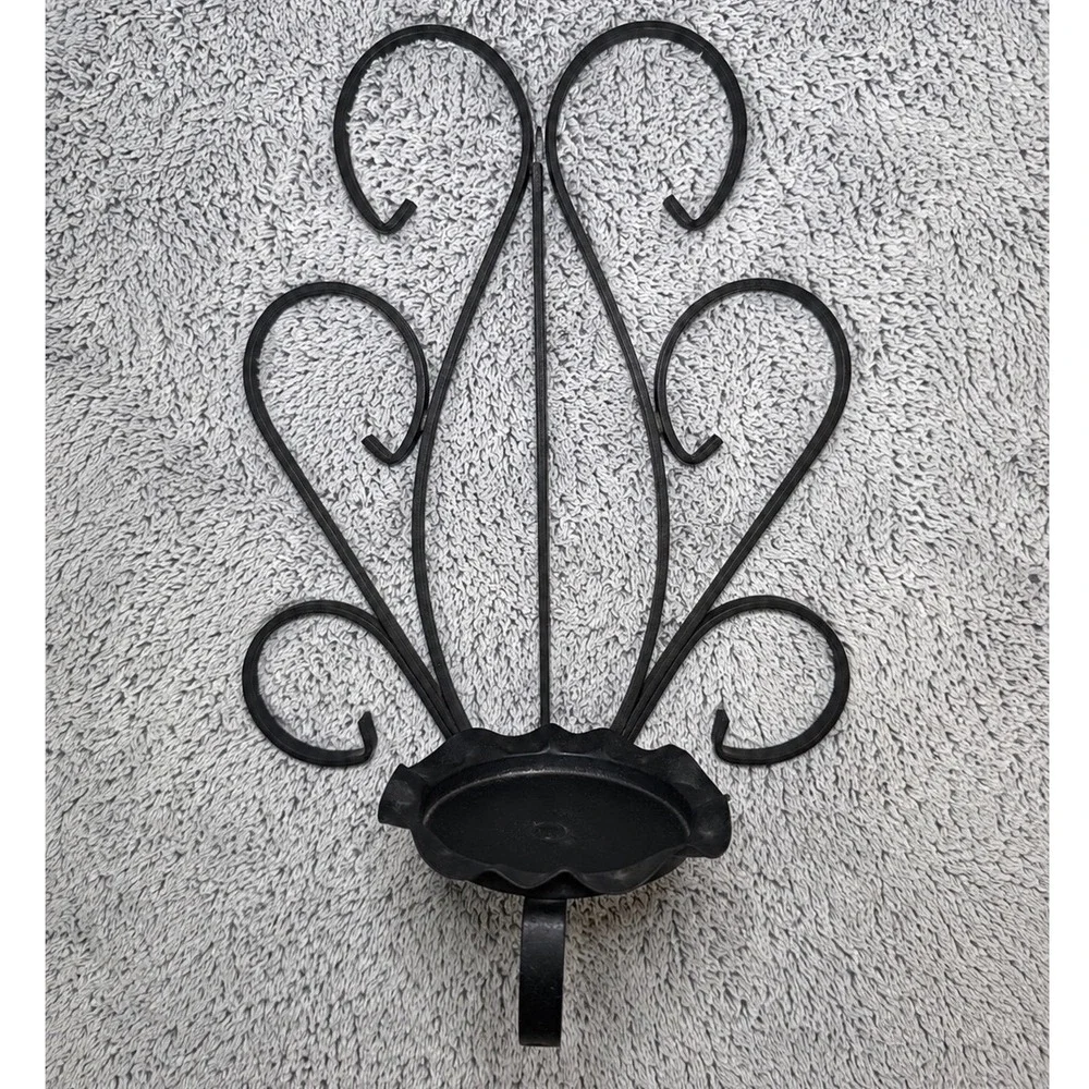 Vintage Wrought Iron Wall Sconce Scroll Black Metal Candle Holder 13